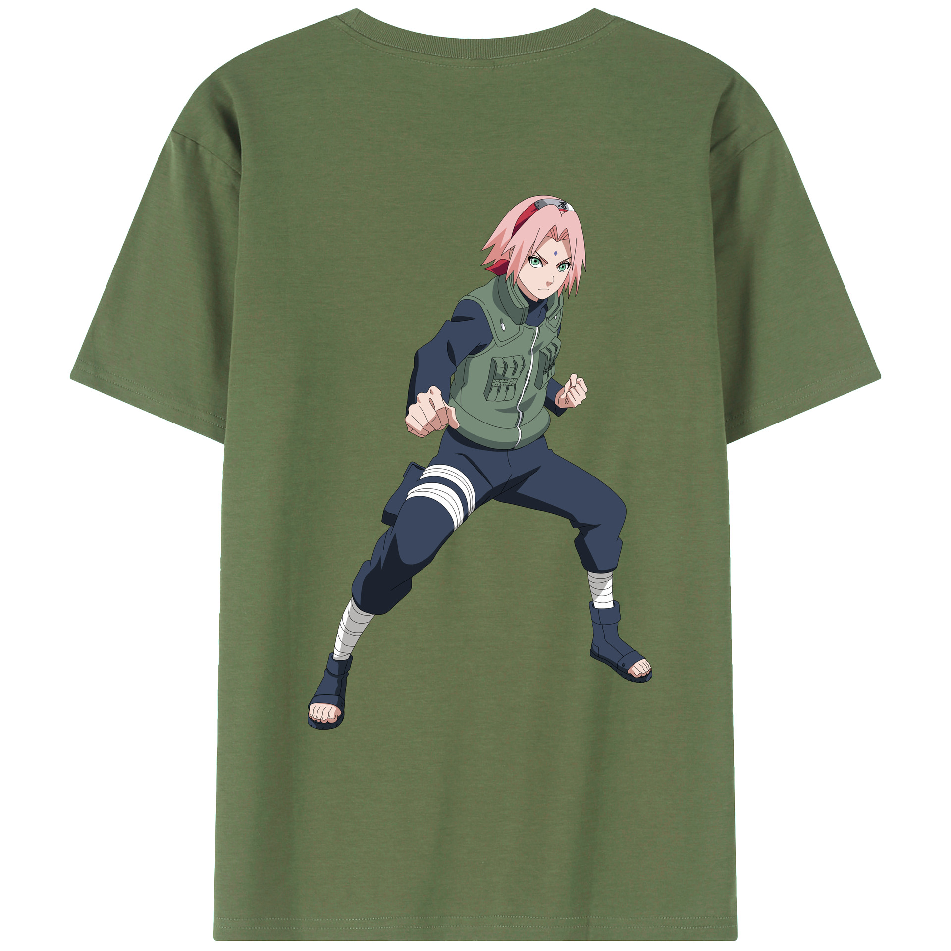 （画像用） NARUTO -ナルト- 春野サクラ Haruno Sakura 綿100％ メンズ半袖Tシャツ（バックプリント） 通気性